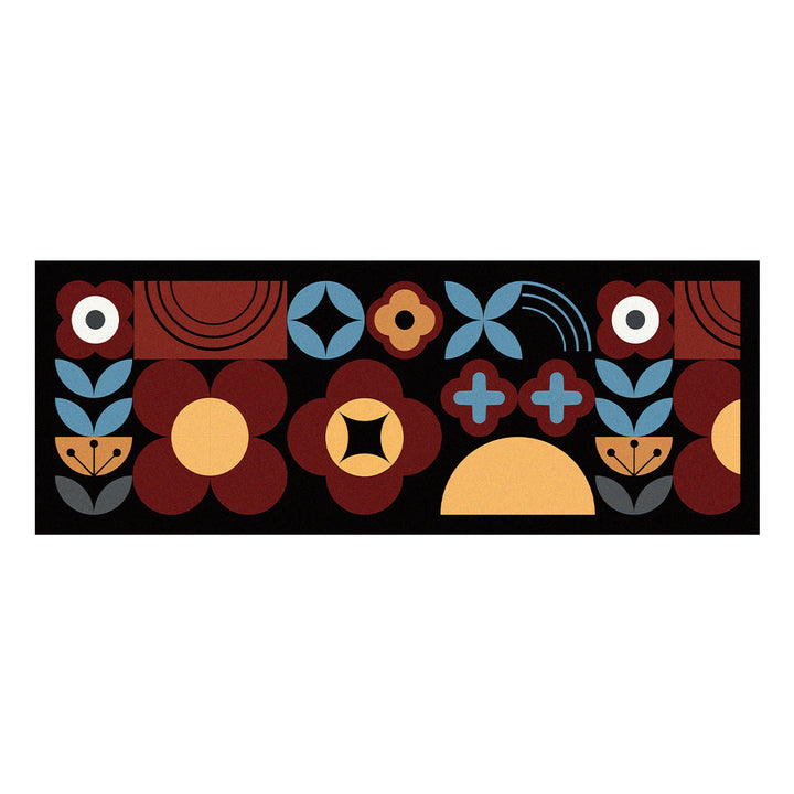 Non-Slip Absorbent Kitchen Runner and Matching Small Entrance Mat Set with Tropical Leaf Abstract Print