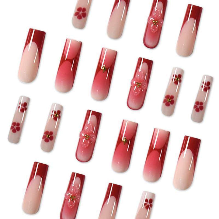 Elegantes Blumenmuster Press-On Nagelset Karnz