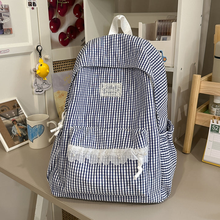 Charmantes gestreiftes Rucksack mit Spitzenbesatz Karnz
