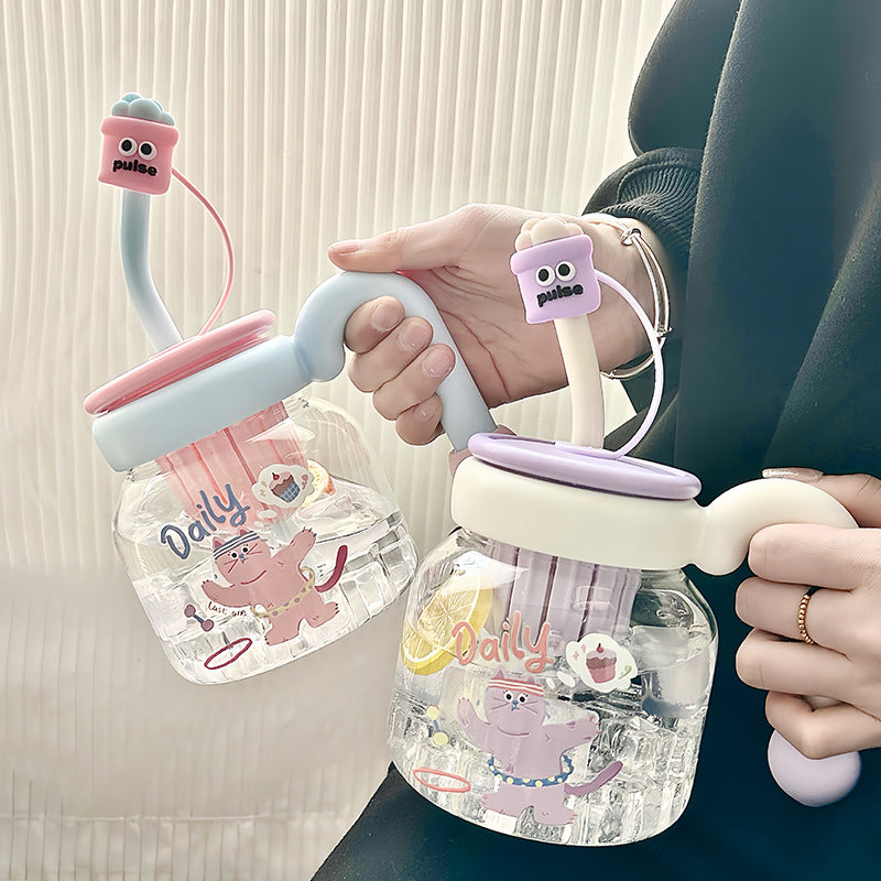 Damen kreative Trinkflasche mit integriertem Silikonstrohhalm Karnz