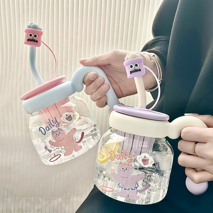 Damen kreative Trinkflasche mit integriertem Silikonstrohhalm Karnz