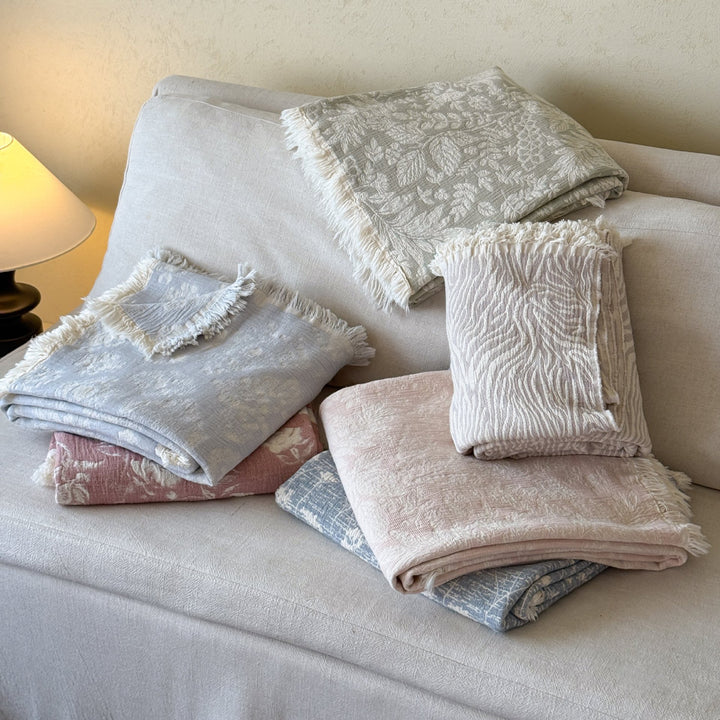 Wendbare leichte Jacquard Baumwoll-Leinen Decke mit Fransen