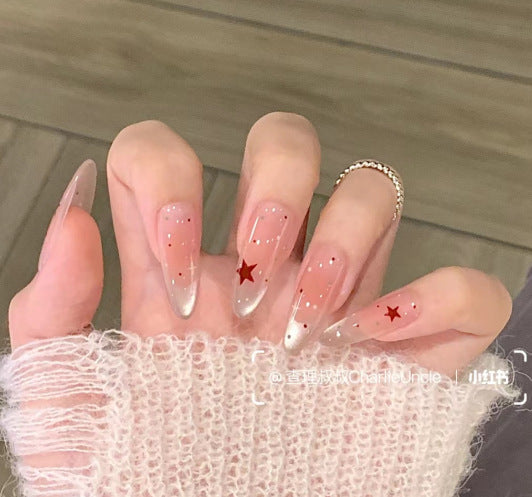 Künstlerisches Press-On-Nagel-Set mit Schleife und Edelstein-Detail Karnz