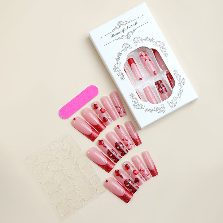 Luxus Press-On Nail Set mit glamourösen Herz- und Glitzerdesigns Karnz