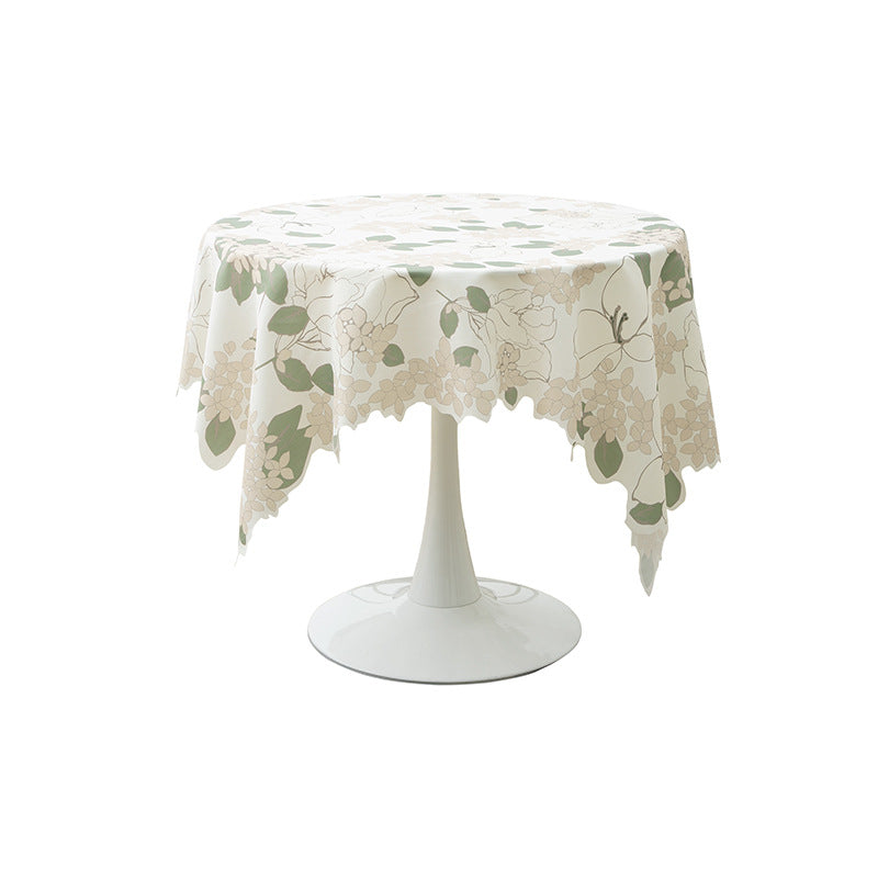 Runde abwischbare Tischdecke mit floralem Ausschnittsaum Karnz
