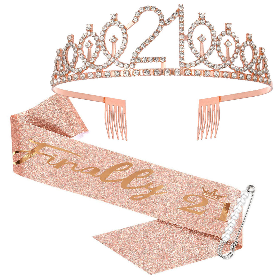 Damen Kristallverzierte Geburtstagskrone mit personalisiertem Sash Karnz