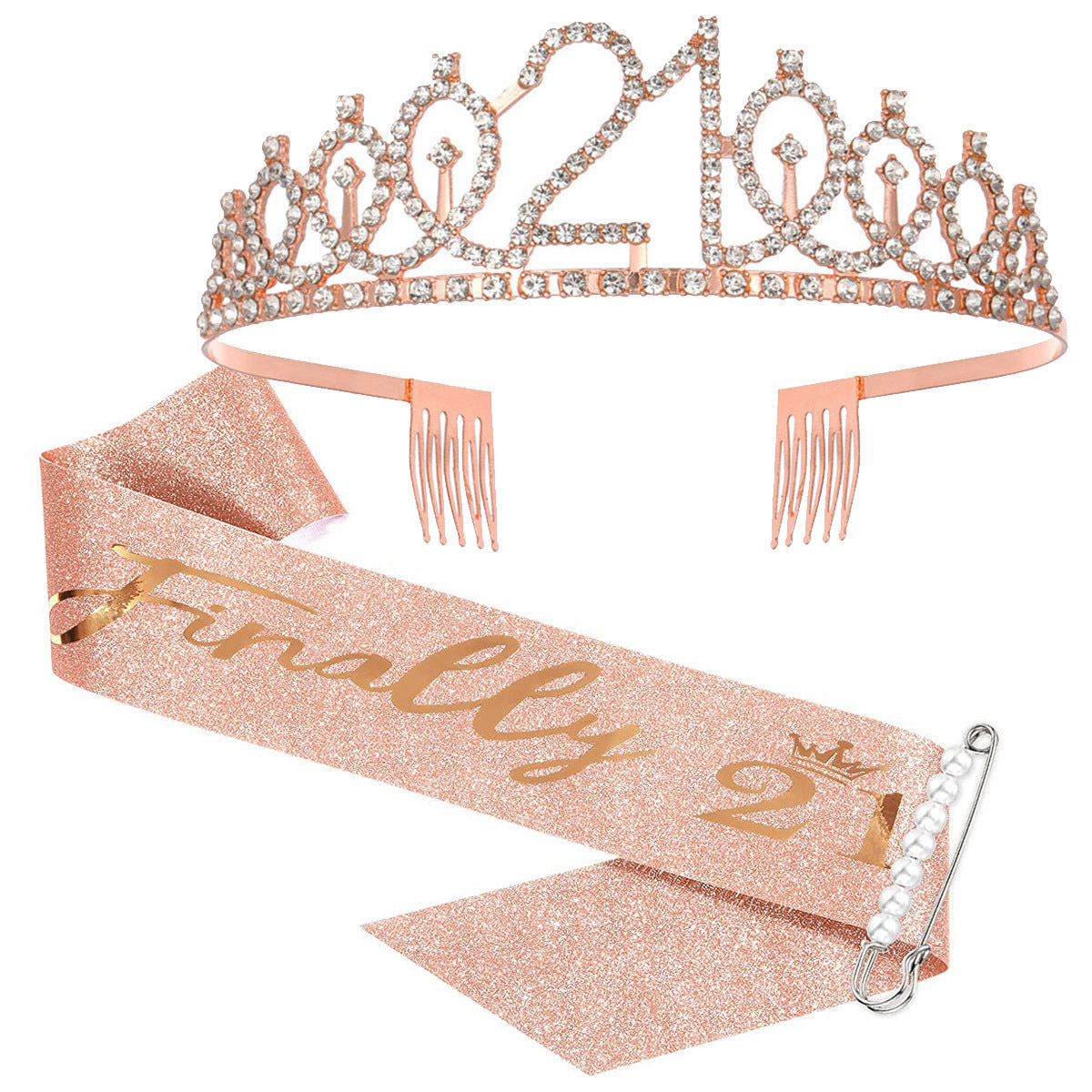 Damen Kristallverzierte Geburtstagskrone mit personalisiertem Sash Karnz