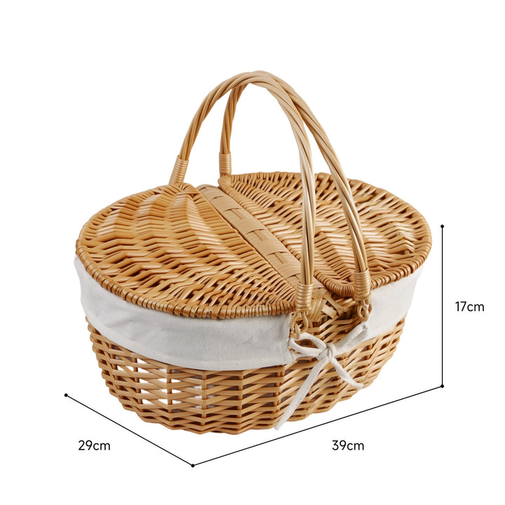 Damen Korb mit dekorativem Gingham-Stoffrand und robusten Griffen Karnz