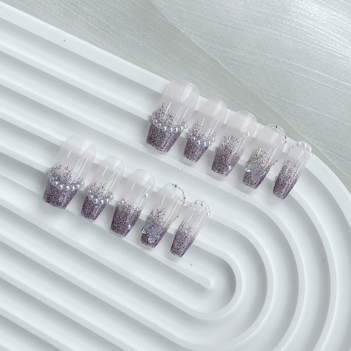Glamouröser Gradient Druck-On Nägel Set mit Strassakzenten
