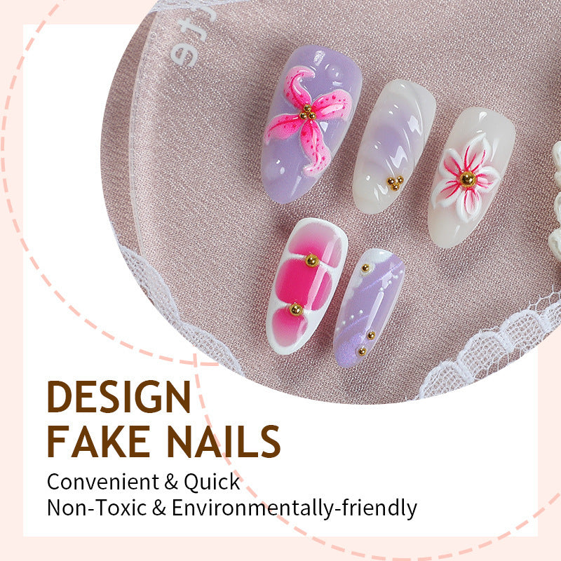 Kunstnagelset mit elegantem floralen Design und 3D-Akzenten Karnz