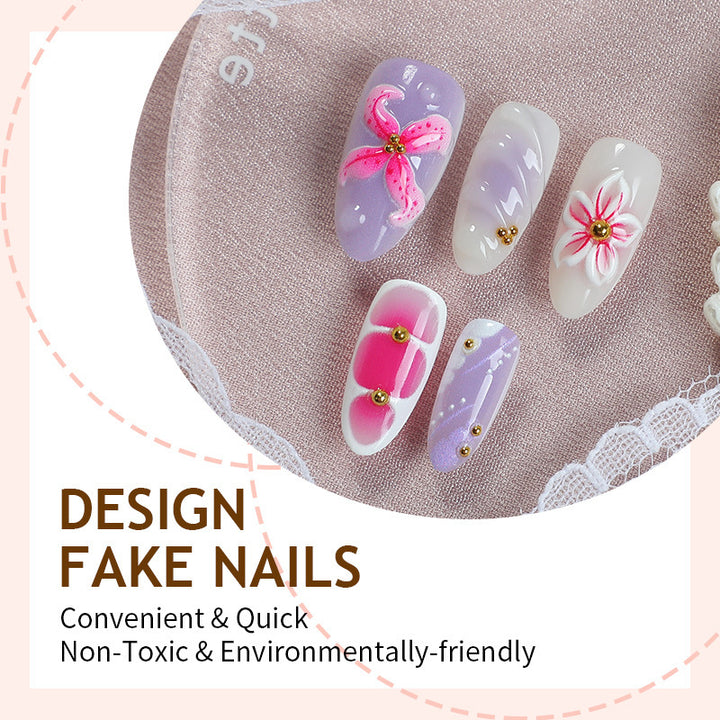 Kunstnagelset mit elegantem floralen Design und 3D-Akzenten Karnz