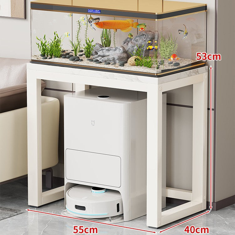Gold-Metall-Aquarium-Konsole mit Kunstmarmorplatte und Robotersauger-Aufbewahrung