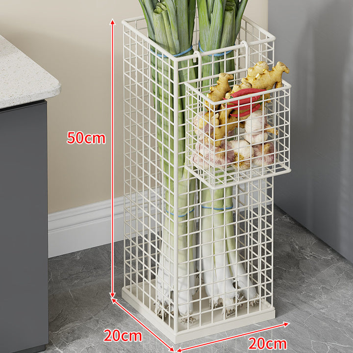 Großer schmaler Metallmaschen vertikaler Obst- und Gemüsehalter mit abnehmbarem Seitenkorb