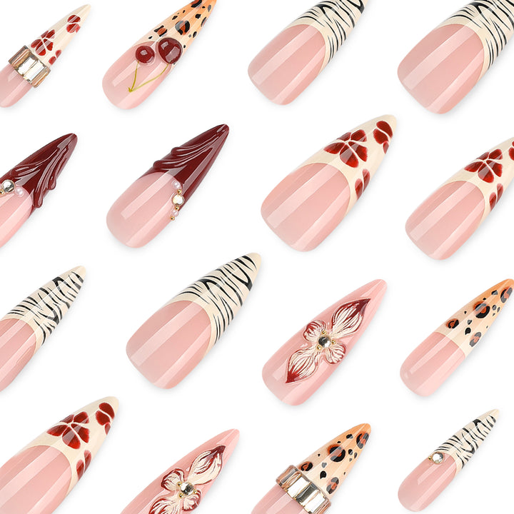 Künstliche Nagelkunst mit floralen und tierischen Motiven Karnz
