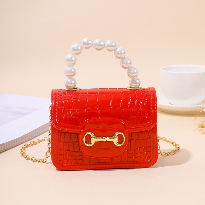Damen elegante Handtasche mit Perlenhenkel und strukturiertem Design Karnz