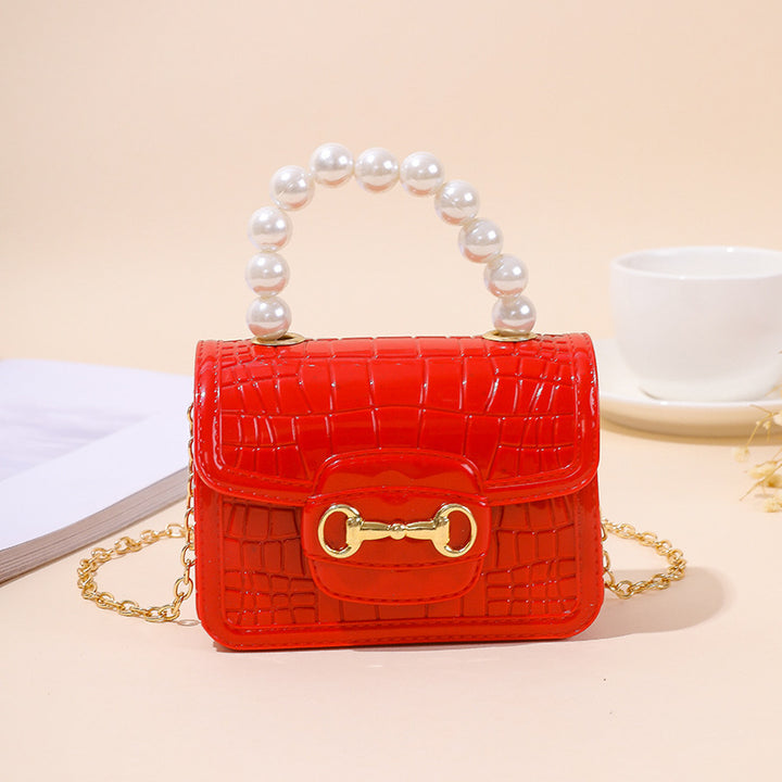 Damen elegante Handtasche mit Perlenhenkel und strukturiertem Design Karnz