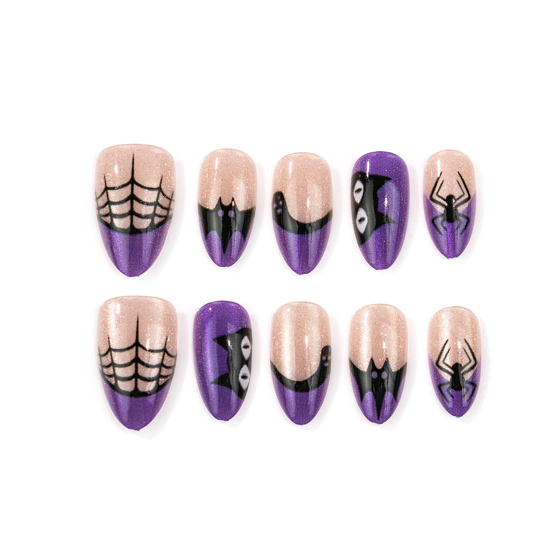 Halloween-Themen Press-On Nagelkunst Set mit Spinnen- und Netzmuster