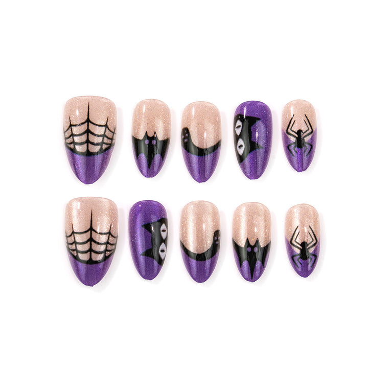 Halloween-Themen Press-On Nagelkunst Set mit Spinnen- und Netzmuster