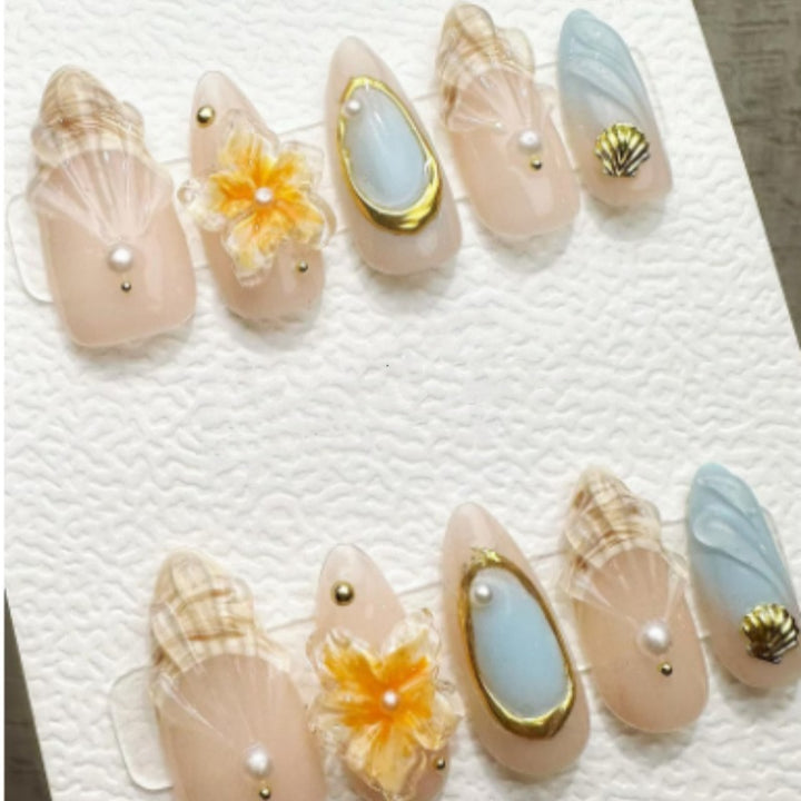 Künstlerisches Floral- und Stern-Applikationen Press-On Nagelset Karnz