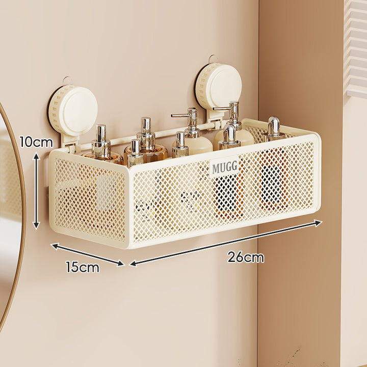 Wandmontierter Saugnetz-Badezimmer-Organizer-Regal mit Multi-Haken-Regal