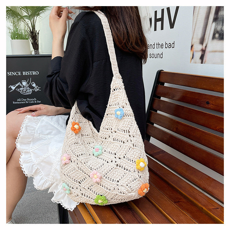 Florale verziertes Häkel-Schultertasche Karnz