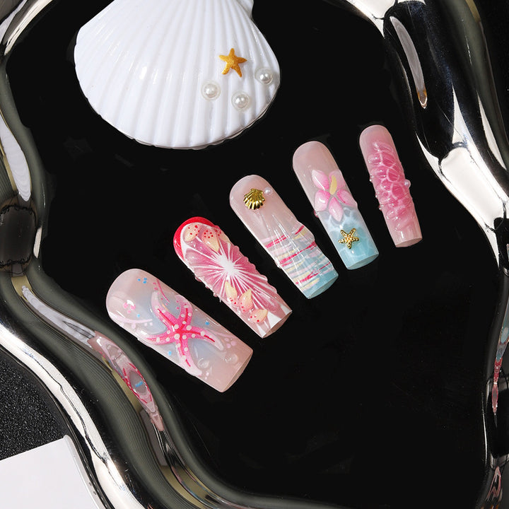 Tropisch vom Ozean inspiriertes Press-On Nagelset Karnz