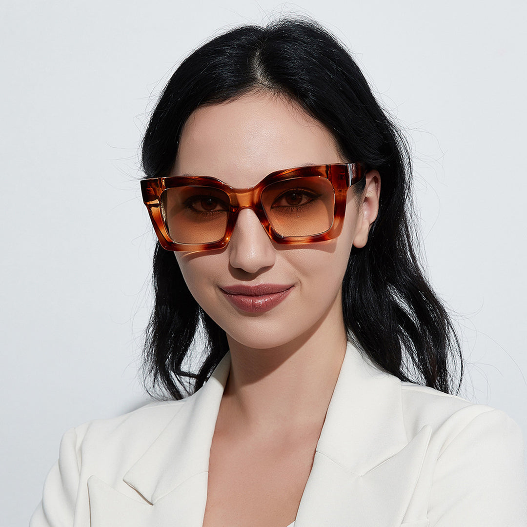 Damen modische quadratische Sonnenbrille mit transparentem Rahmen Karnz
