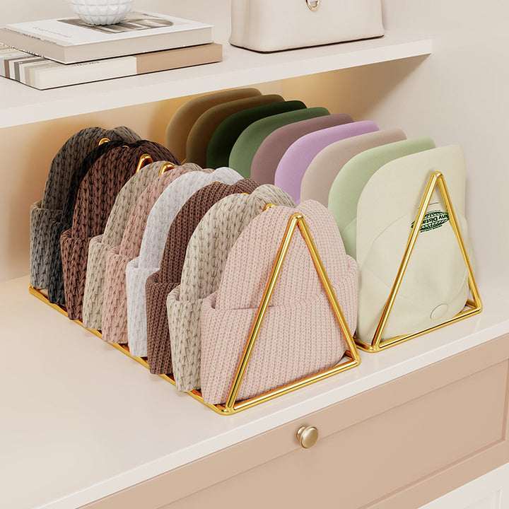 Dreieckiger Metall-Multi-Slot-Strickmütze und Beaniefächer-Rack