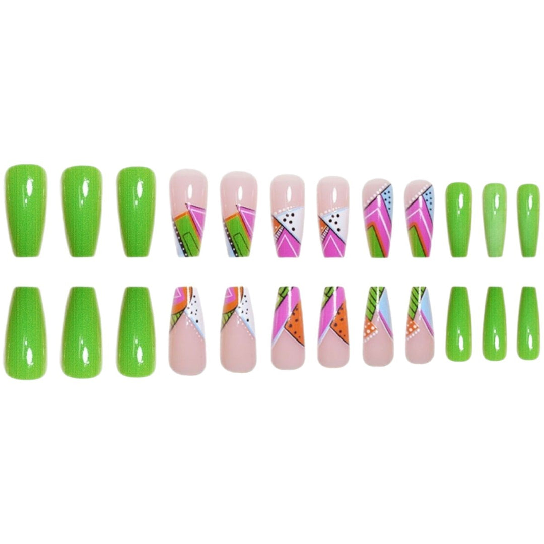 Künstlerische Neon Geometrische Press-On Nagelverlängerungen Karnz
