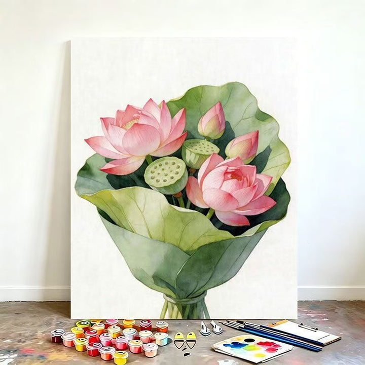 Aquarell Lotusblume Leinwand Kunstset Karnz