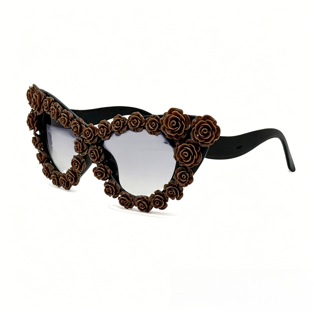 Damen Herzförmige Sonnenbrille mit floraler Applikation Karnz