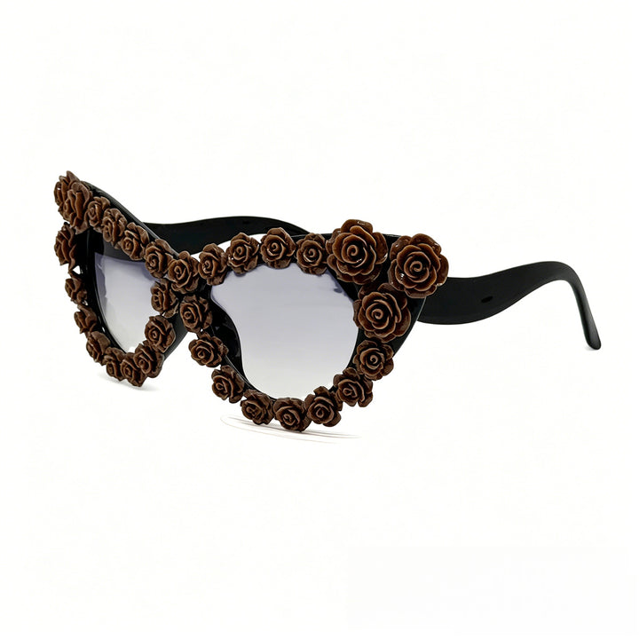 Damen Herzförmige Sonnenbrille mit floraler Applikation Karnz