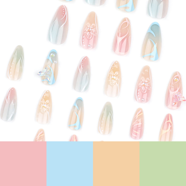 Kunstvolle Nagelverlängerungen mit 3D-Blumen und Glitzerakzenten Karnz
