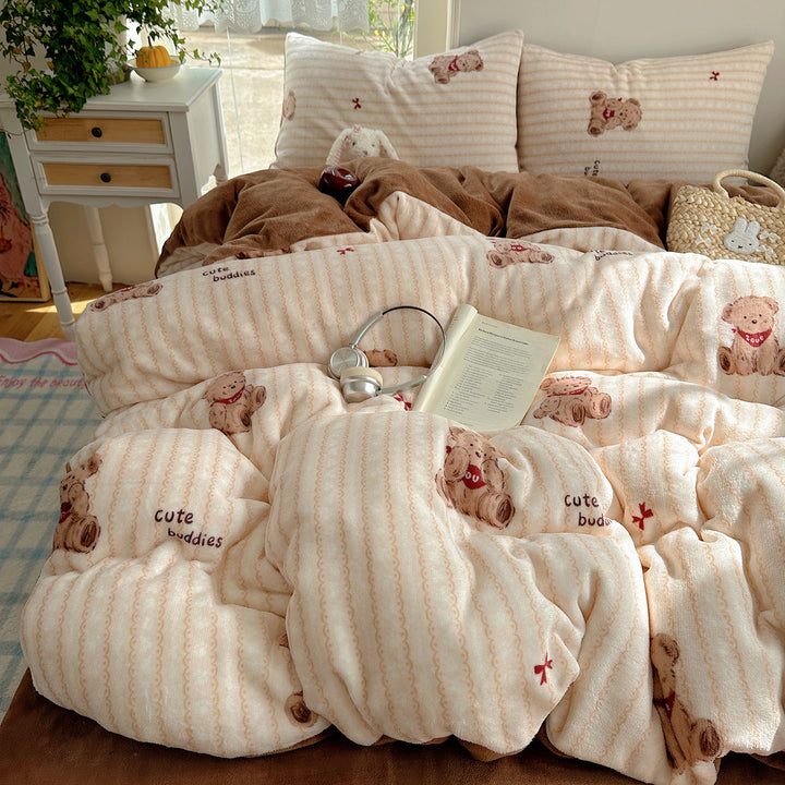 Ultra-Plüsch Teddy-Motiv Mikrofleece Komfortdecke mit gestepptem Loft