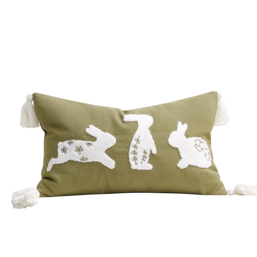 Bestickter Hasen-Applikations-Tassel-Lumbar-Kissenbezug