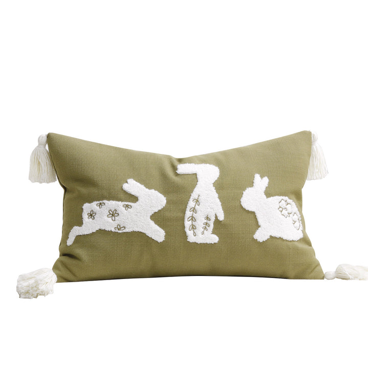 Bestickter Hasen-Applikations-Tassel-Lumbar-Kissenbezug