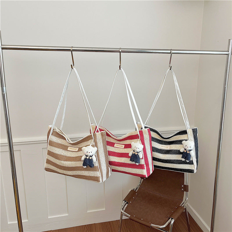 Gestreifter Häkelstrand-Tote-Bag