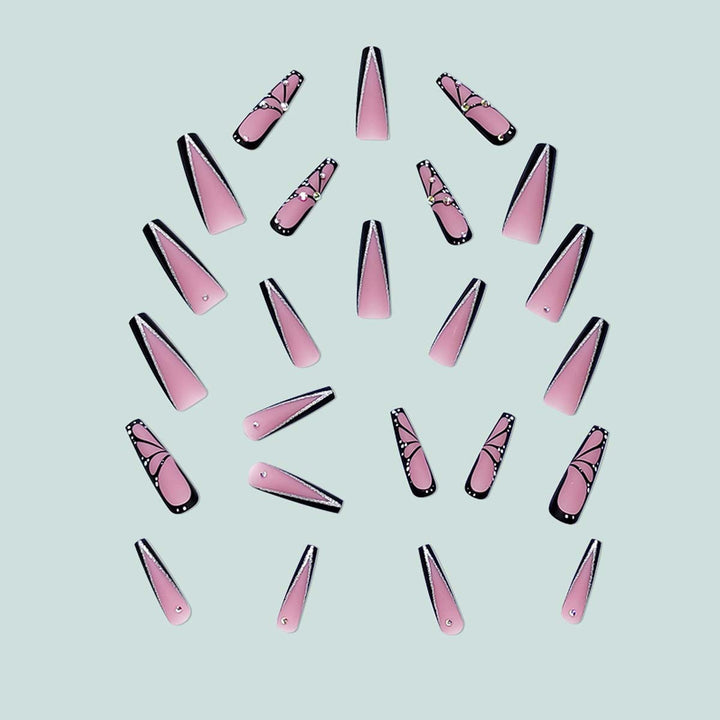 Kunstvolle Stiletto Kunstnägel mit Glitzer- und Schmetterlings-Motiv Karnz