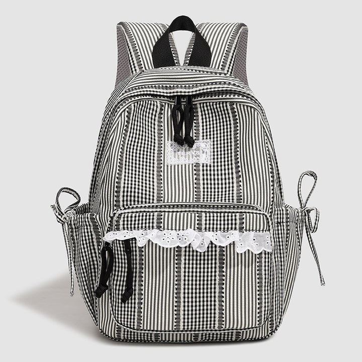 Stylischer gestreifter Rucksack mit Spitzenbesatz Karnz