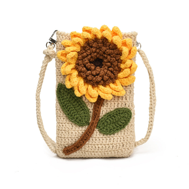 Gehäkelte Sonnenblumen-Schultertasche