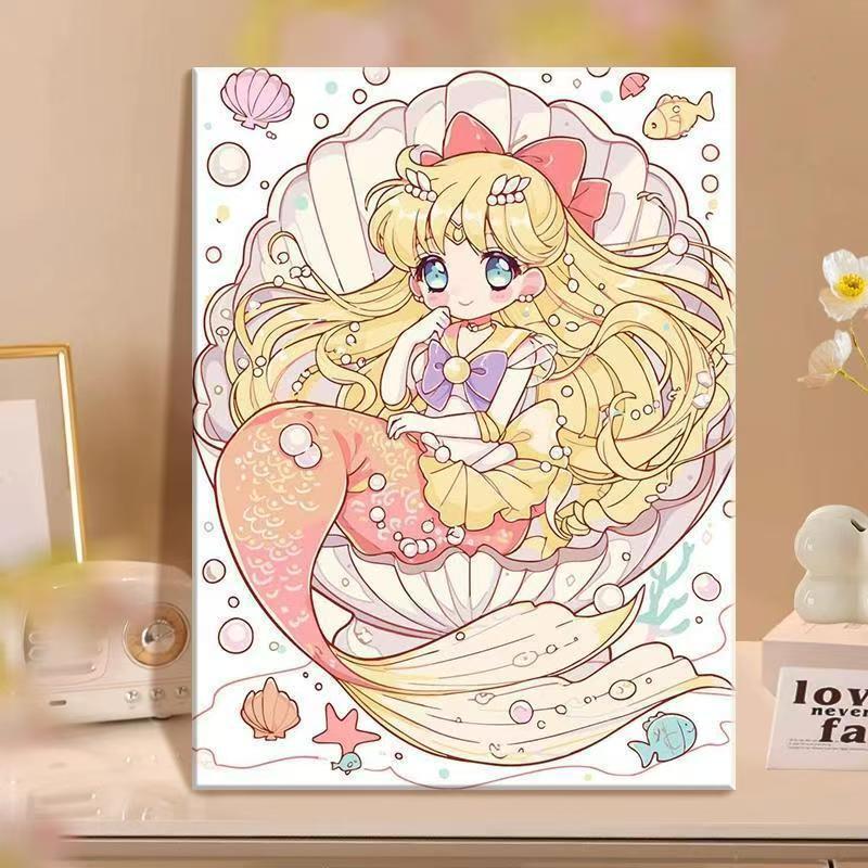 Anime-inspirierte Meerjungfrau Illustrationsleinwandkunst Karnz