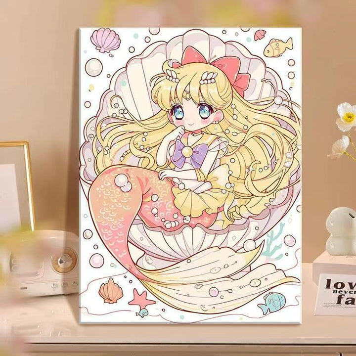 Anime-inspirierte Meerjungfrau Illustrationsleinwandkunst Karnz