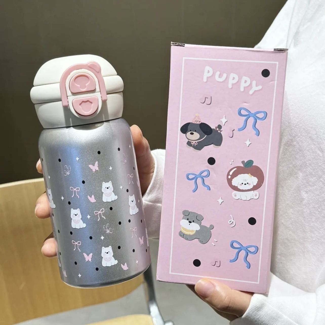 Damen isolierte Trinkflasche mit süßem Motiv Karnz