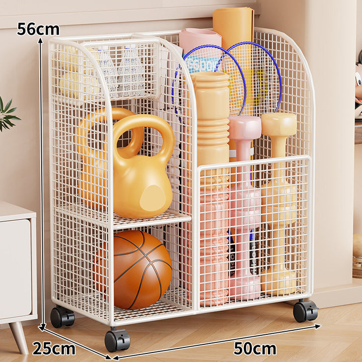Rollender Mesh-Sportgeräte-Storage-Wagen mit Mehrfach-Organizer und verriegelbaren Rollen