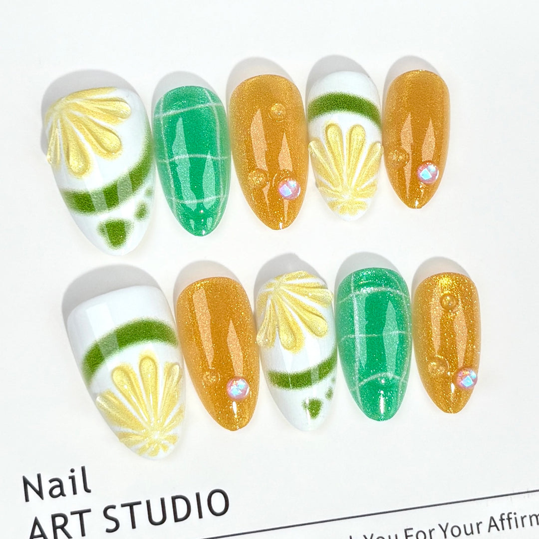 Zitrus-Themen Press-On Nagelkunst Set