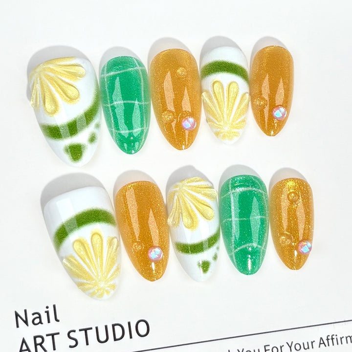 Zitrus-Themen Press-On Nagelkunst Set