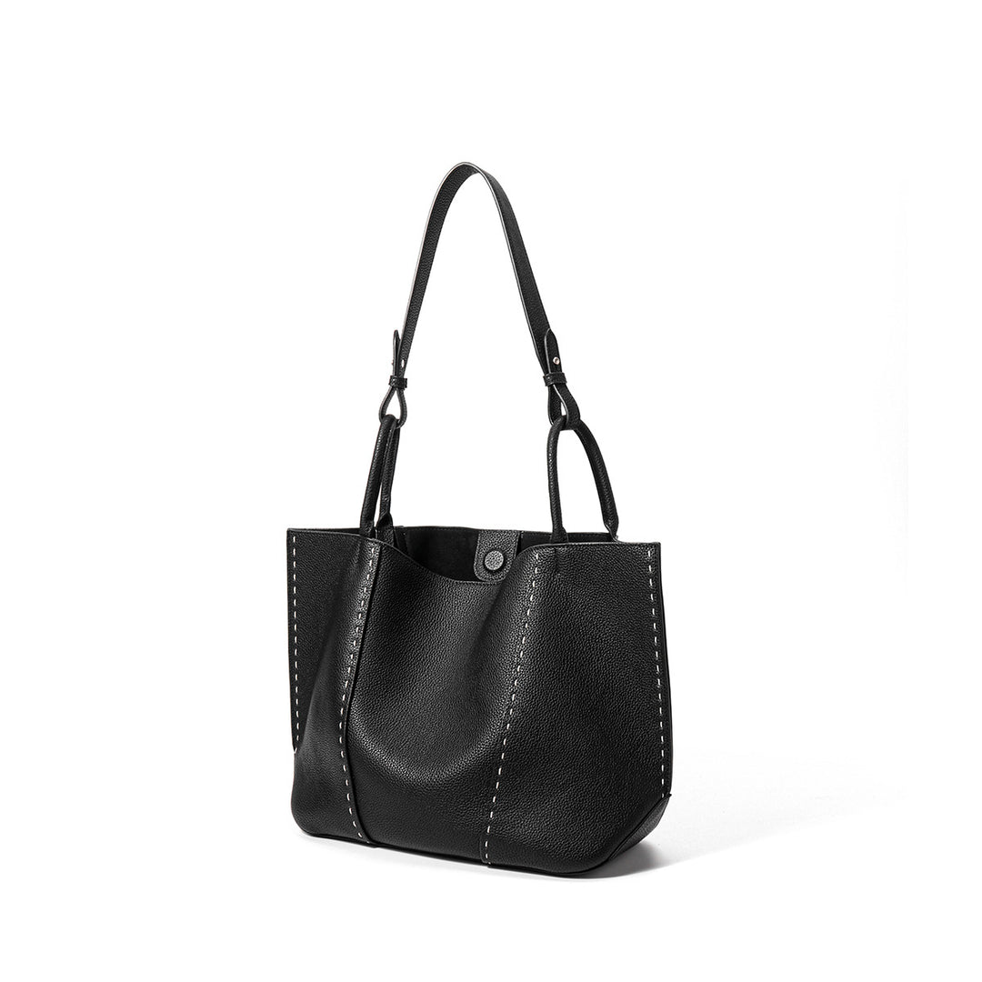 Geprägte Leder-Zwei-Henkel-Snap-Top-Tote mit Kontraststichdetails