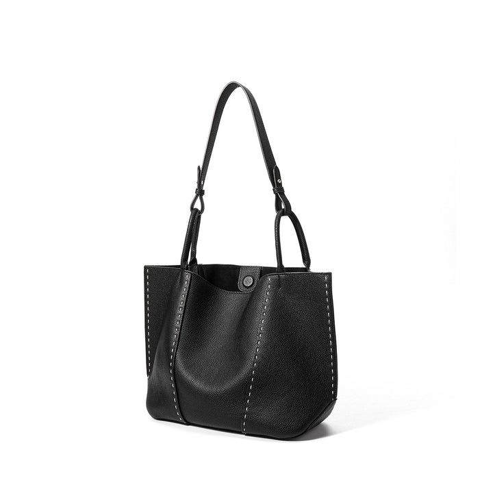 Geprägte Leder-Zwei-Henkel-Snap-Top-Tote mit Kontraststichdetails