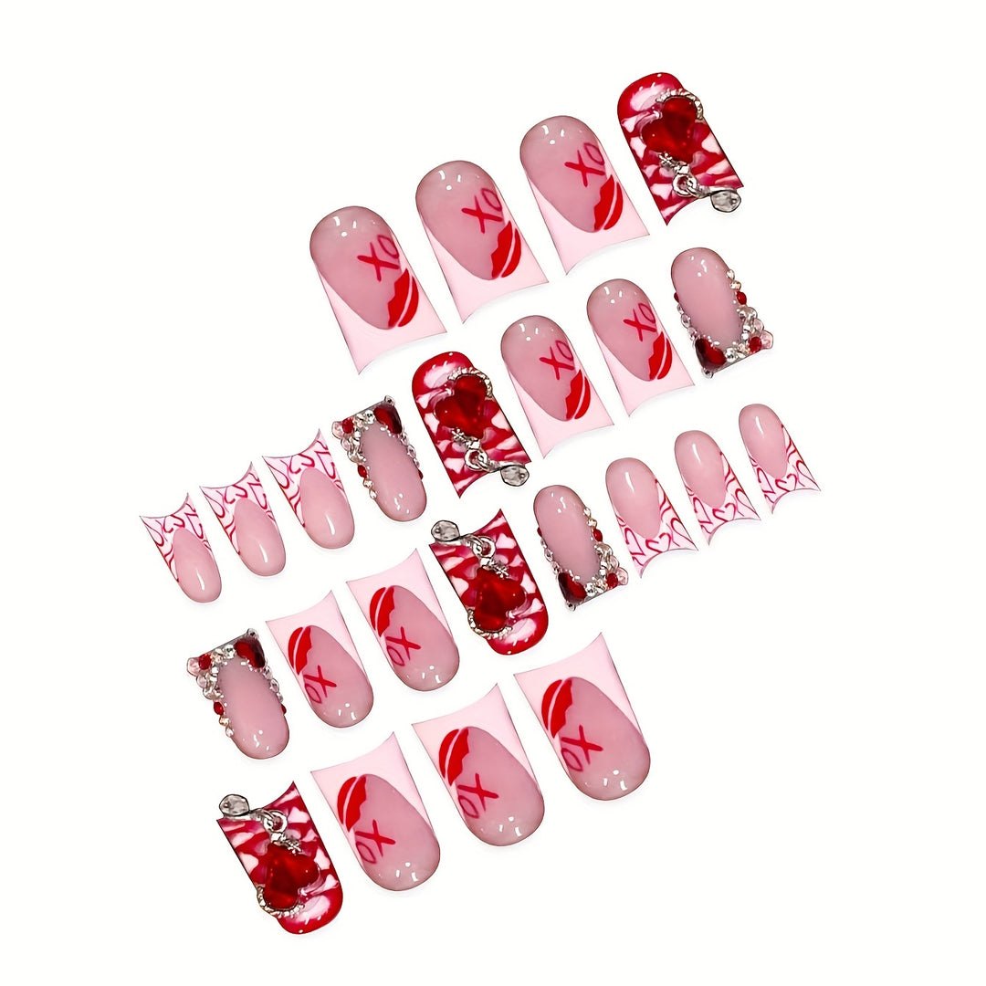 Romantisches Herz-Themen Press-On Nagelkunst Set Karnz