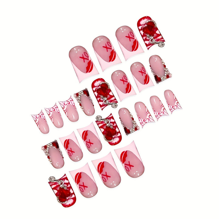 Romantisches Herz-Themen Press-On Nagelkunst Set Karnz